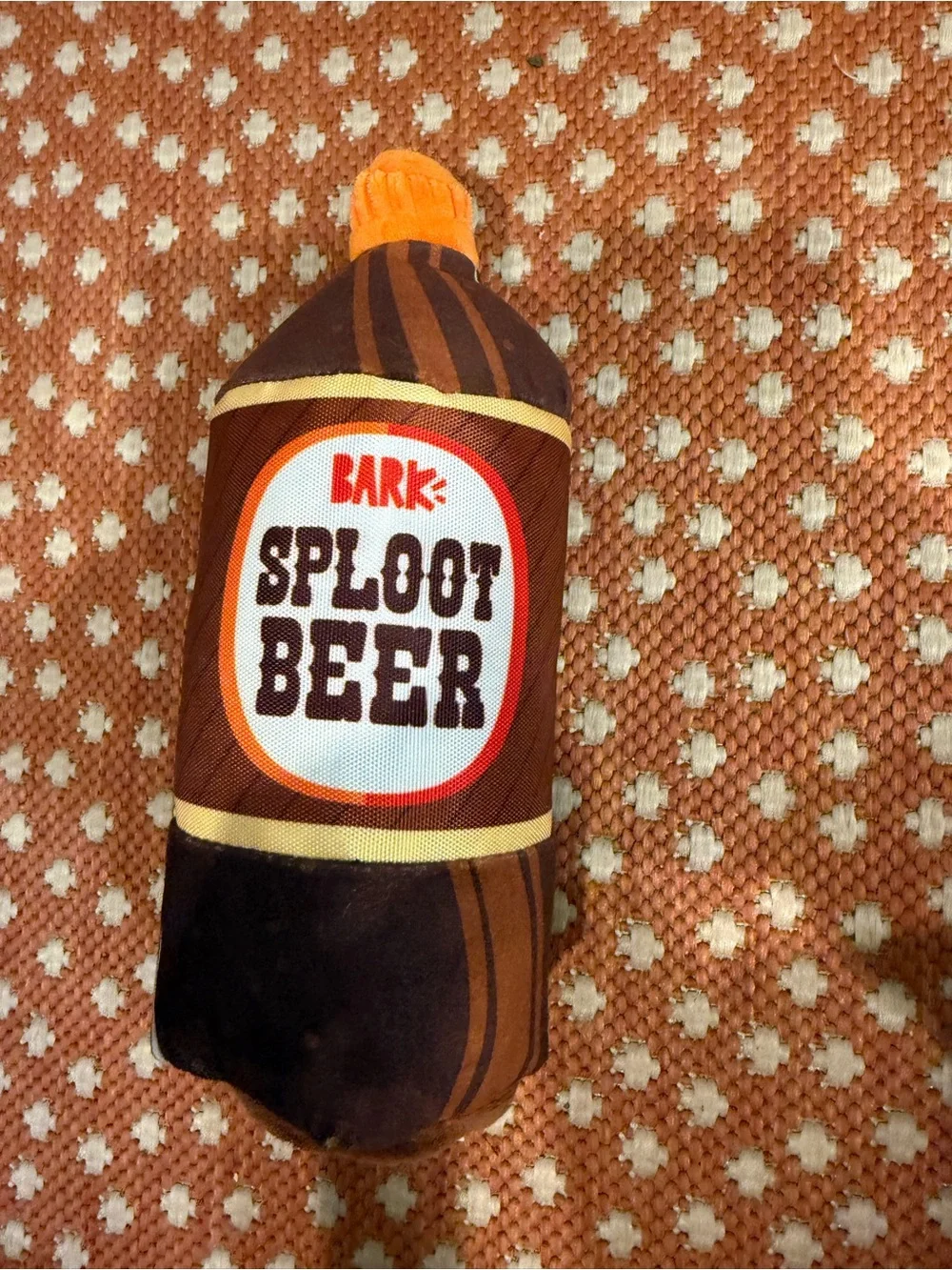 BARK Sploot Beer Plush Dog Toy - Brown & Orange root beer dog toy